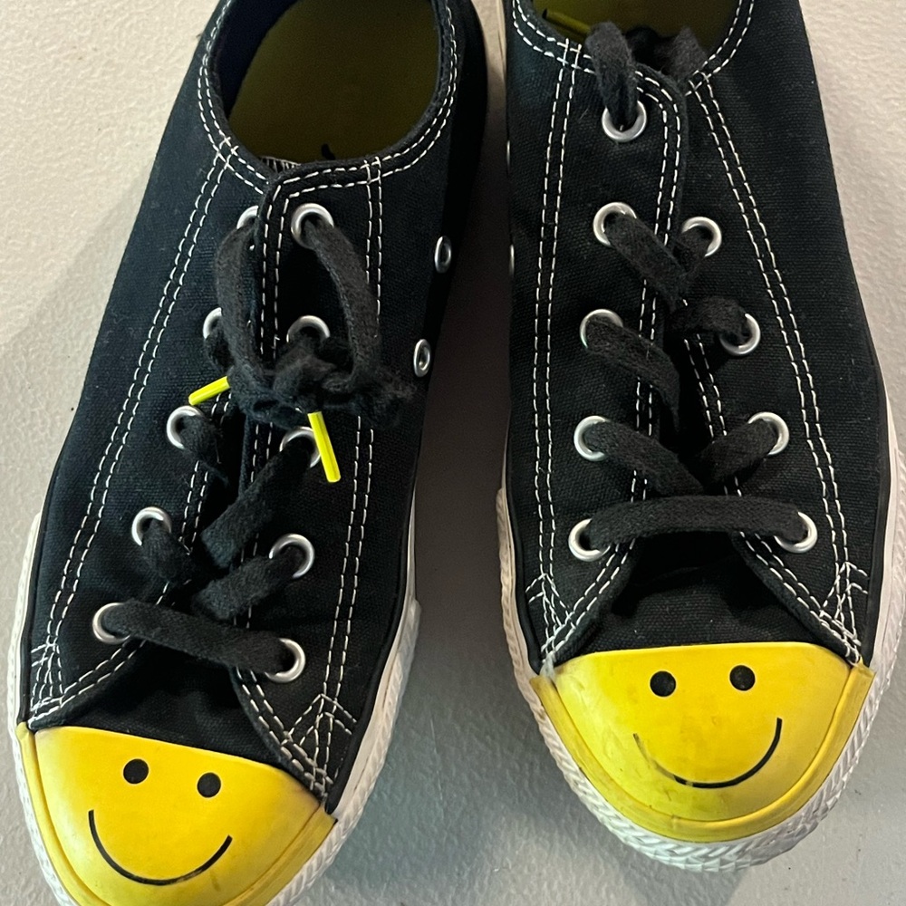 Converse Black and Yellow Smiley Face Sneakers